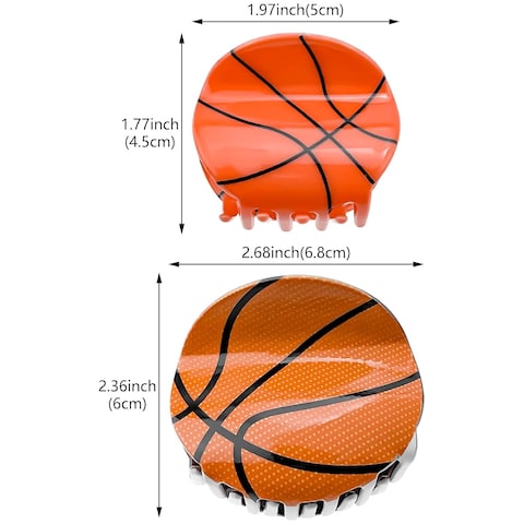 Basketball Hair Clip - 2 Pcs Sports Hair Clips, Non-Slip Barrettes, Vintage Jaw Clamps, Hair Updo Grip Accessories for Women Girls