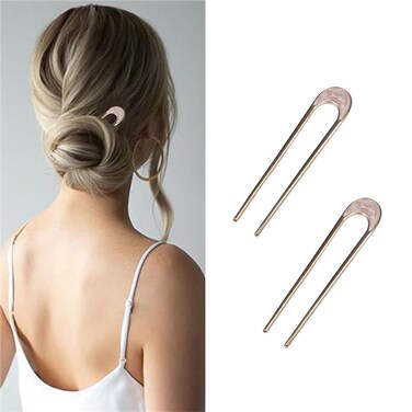 2 Pcs Metal U Shape Hair Pin Women Retro Hair Pin Metal French Style Hairpins Simple Hair Stick for Women Girls Hair Diy Accessory