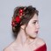 2 Pcs Red Flower Hair Clips Rose Floral Bridal Hairpins Crystal Pearl Flower Bride Headpiece Red Wedding Accessories for Women Girls Halloween Chrismas Party Prom