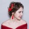 2 Pcs Red Flower Hair Clips Rose Floral Bridal Hairpins Crystal Pearl Flower Bride Headpiece Red Wedding Accessories for Women Girls Halloween Chrismas Party Prom