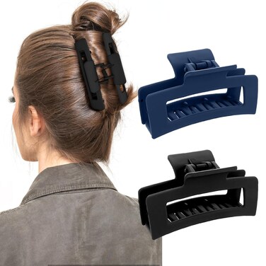 WLLHYF 2 Pieces Square Claw Clips 3.5 Inch Matte Non-slip Hair Clamps Medium Hair Claw Clips Fashion Strong Hold Banana Clips Thick Thin Hair Styling Accessories for Women Girls