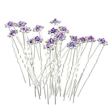 Rbenxia 20 Pcs Bridal Wedding Rhinstone Hair Pins hair Accessories Hair Sticks 2.4 Inches Bridal Prom Clips Rose U-shaped Hair Pins for Women and Girls, Purple