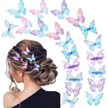 20Pcs Moving Glitter Hair Clips, Fairy Hair Accessories for Women and Teens, Colorful 90s Clips (Blue)