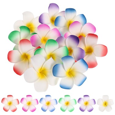 minkissy Hawaiian Flower Hair Clips 24Pcs Artificial Plumeria Flower Clips Frangipani Hair Accessories for Bridal Wedding Beach Party (Random color)