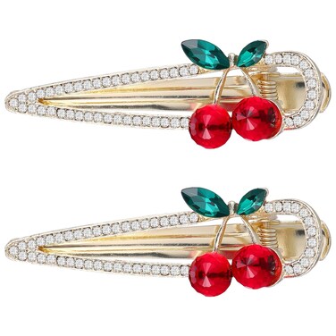 FRCOLOR 2pcs Sweet Cherry Hair Clips Rhinestone Cherry Fruit Hair Barrettes Duckbill Clip Hairpins Hair Accessories for Women Girls