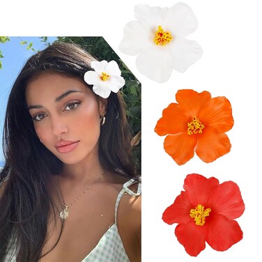 3Pcs Hawaiian Flower Hair Clips for Women Plumeria Hibiscus Hair Clip 3.5 Inch Artificial Flower Clips for Vacation Party Beach Accessories