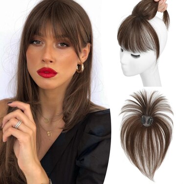 Bangs Hair Clip Clip in Bangs Real Human Hair Fake Bangs Clip on Bangs for Women 360&deg; Cover Bangs Wispy Bangs French Bangs Fringe with Temples Curved Bangs for Daily Wear Bangs Clip In Hair Extensions