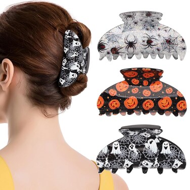 Halloween Hair Clips for Women Girls Spooky Spider Pumpkin Hair Claw Clips Non Slip Large Ghost Hair Clip for Thin Thick Hair Costume Cosplay Halloween Hair Accessories Gifts