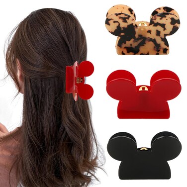 Mouse Ears Hair Claw Clips, BENOSPACE 3Pcs Acrylic Mouse Head Hair Clips for Thin Medium Curly Hair Lady Bear Non-slip Hair Catch Barrette Strong Hold Jaw Clamp Women Fashion Hair Styling Accessories