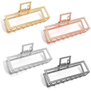 Metal Hair Clips for Women, 4pcs Square Claw Clips for Thick Hair, Large Hair Clips 3.5 Inches - Gold, Rose Gold, Silver, Black