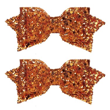 Glitter Sparkly Orange Hair Bow Clips 4" Cute Shiny Happy Fall Cheer Barrettes Alligator Hairpin for Toddler Teen Girls School Kids Thanksgiving Halloween Xmas Gift Accessories
