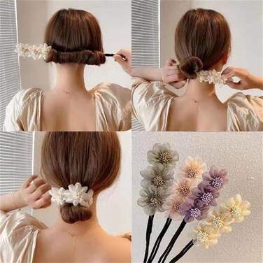 4 Pcs Flower Lazy Hairpins Hair Buns Nonslip Meatball head Hair Pins Hair Accessories for Women Girls 088#14