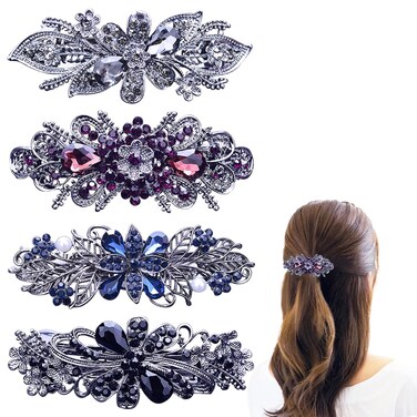 4 PCS Hair Barrettes for Women Ladies, Flower Crystal Rhinestones Barrettes Pearl Spring Hair Clip Accessories Women Fashion Ponytail Holders Barrettes