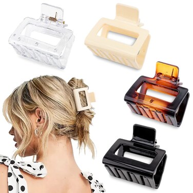 4 Pack Medium Hair Clips Claw Clips for Thin Hair 2" Small Hair Clips Square Claw Clips Acylic Banana Clips Cute Hair Clips for Women
