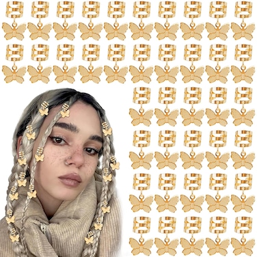 Aswewamt 40 Pcs Gold Butterfly Braid Hair Clips, Adjustable Metal Butterflies Decoration Rings Clips, Hair Charms Styling Accessories for Women