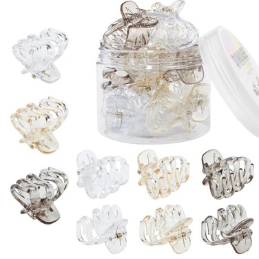 4cm Hair Clips Strong Grip Champagne LightGray and Clear Octopus Claw Clips 9 Pcs Medium to Small Hair Clips for Women and Girls Thick Hair,Hair Clips for Styling Sectioning.