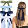 VOBOBE 4PCS Hair Bows for Women Girls, White Blue Satin Tassel Hair Ribbon Bowknot Hair Clips Barrettes for Girl with Small Long Tail Hair Accessories (Navy+Green+Blue+White)