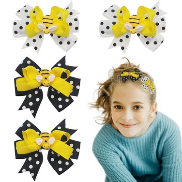 4PCS Bee Hair Clips, Cute Hair Bows Clips Dot Bow Hair Clips Honey Bee Hair Clips Alligator Hair Pins Barrettes Hair Accessories for Girls Women