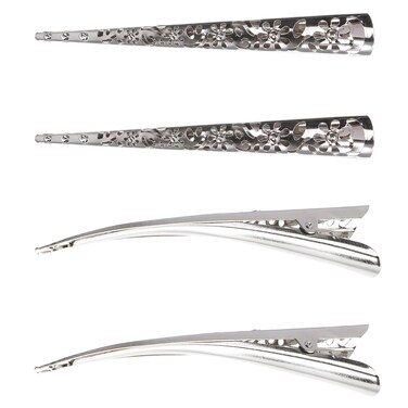 4pcs Bill Hair Clips, Hollow Style Metal Alligator Curl Clips without Teeth Headpiece Hair Accessories for Women Girls ( Silver )