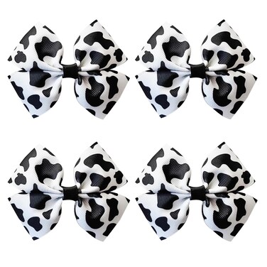 4Pcs Cow Print Bows for Girls Cow Print Hair Bows for Girls Cow Print Hair Bow Clips for Girls Cow Print Hair Clips Cute Hair Accessories for Girls