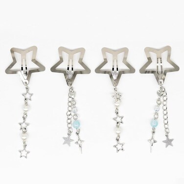 4pcs Star Hair Clips，y2k Silver Hair Barrettes，Cute Hair Clips Metal Star Hair Barrettes，Cute Tassel Metal Hair Pins，Hair Accessories for Women Girls Hair Styling Gift，Wedding Prom Hair Clips