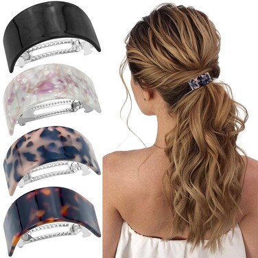 4Pcs Tortoise Shell Hair Clips Ponytail Holder Cuff Semi Circle Hair Barrettes French Snap Closure Spring Clamp Metal Elegant Hair Accessories for Women