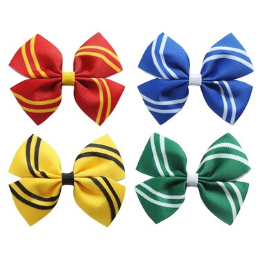 4PCS Wizard Stripe Hair Clips Magical House Hair Bow Halloween Costume Accessory Christmas Party Gift for Harry