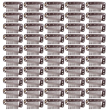 50 Pcs Hair Extension Clips 36mm 10-teeth Wig Clips Metal Snap Hair Clips with Rubber Silicone Back for Wigs Hairpiece Accessories DIY Clips (Dark Brown)
