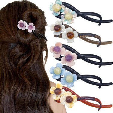 5PCS Elegant Flowers French Hair Pin Non-slip Hair Clip Banana Clip Frosted French Barrettes Jaw Hair Clips Ponytail Holder Hair Accessories for Thick Hair
