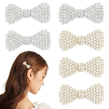 6 Pack Bow Rhinestone Crystal Hair Clips Metal Hairpin Fashion Hair Bow Barrettes Accessories for Girls and Women (Gold+Silver)