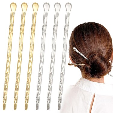 6 Pack Chinese Hair Stick for Women Metal Hair Bun Chopstick Long Hairstick Fashionable Styling Hair Pins Accessories for Women Girl (Gold and Silver)