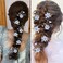 6 Pieces Bridal Flower Wedding Hair Pins Crystal Pearl Hair Pins Clips Headpiece Gold Wedding Hair Accessories Jewelry with Rhinestone for Brides Bridesmaids Women Girls Updo (Special Cream Blue)