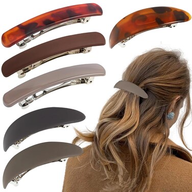 6 PCS Hair Barrettes for Women Ladies Large French Barrettes Matte Spring Hair Clip Accessories Classic Tortoise Shell Hair Clips for Thin Fine Hair Flat Hair Pins Automatic Hair Clips