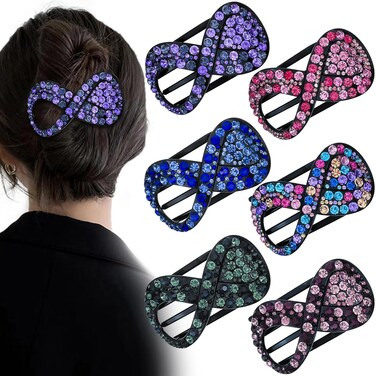 6 Pcs Rhinestone French Concord Flat Hair Clips, 3.74 Inch Curved Hair Claw Alligator Hair Clips Volume Strong Hold Banana Barrettes Hair Clamps Jaw Clips for Women