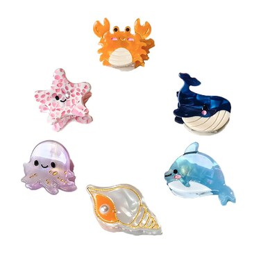 6PCS Sea Animals Small Hair Claw Clips for Women Girls Mini Ocean Hair Clip Hair Accessories with Sturdy Grip White Elephant Gifts