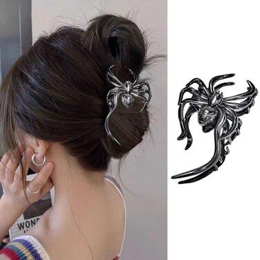 Spider Metal Black Hair Claw Clips for Thick or Thin Hair - Large Jaw Clips, Non-Slip Strong Hold Hair Clamps for Women's Halloween Accessories (1Pcs)