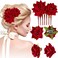 ASTRYAS 4 Pieces Rose Flower Hair Clip Red Rose Bridal Hair Pins Rose Brooch Mexican Flower Hair Accessories for Party Wedding Flamenco Dancer, Christmas Gift for Women