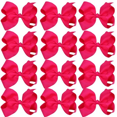 Large Boutique Hair Bows 6 Inch Cheerleading Cheerleader Cheer Bow Alligator Clips(Shocking Hot Pink)