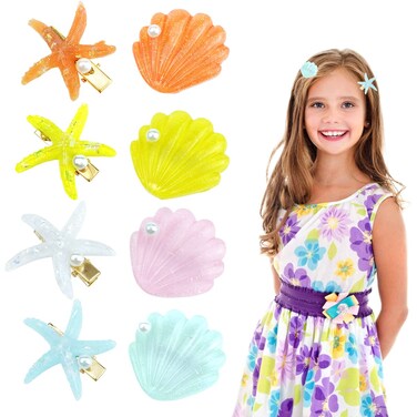 8 PACK Starfish Hair Clip Sea Shell Hair Clips Beach Hair Accessories Mermaid Costume Accessories for Women Girls