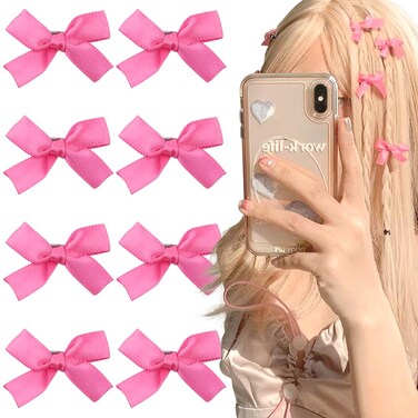 Pink Bow Hair Clip Small Hair Clips for Girls Hair Bows Cute Bowknot Hair Barrettes for Women Hair Accessories for Kids Hairclips Kawaii Hairpin Bow Bangs Clips for Hair Girl Braiding Hairclip,8pcs