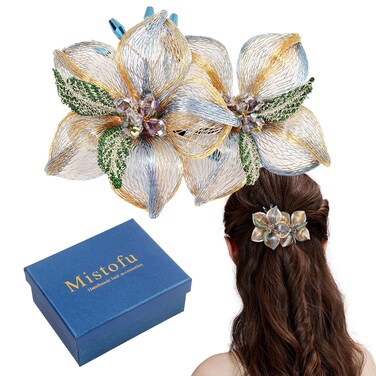 Hair Barrettes - Copper Wire Flower Crystal Hair Clips - 3.93inch Hand-woven High-level design Barrettes - Lightweight Nonslip for Daily Party