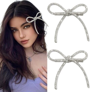 2PCS Bow Hair Clips Rhinestone Bowknot Clips Crystal Hair Pieces for Women Vanlentine Mothers' Day Party Halloween