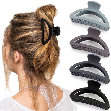 Canitor Hair Clips Set: 4 Neutral Matte Claw Clips for Thin, Medium and Thick Hair - Semicircle Cute Small Design for Women