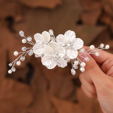 JONKY Bride Flower Wedding Hair Clip Silver Hair Piece Pearl Hair Barrettes Rhinestone Headpiece Bridal Hair Accessories for Women
