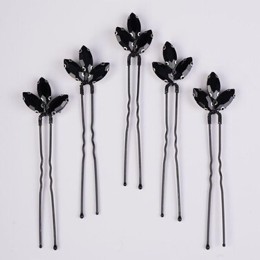 Kercisbeauty 5pcs Black Rhinestones Beads Hair Pins for Wedding Brides Bridesmaids Women Girls Halloween Party Cute Hair Pieces