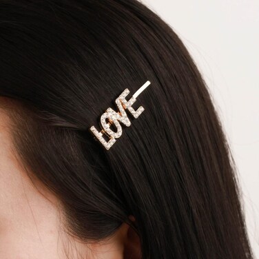 Crystal Luxury Hair Barrette Word Letter Hair Clips Love Bridal Hairclip Barrette Gold Rhinestone Bobby Pins Barrette Hair Accessories for Women and Girls