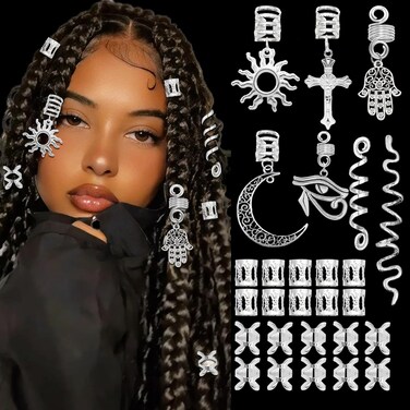 Hair Charms for Braids - 27pcs Silver Loc Jewelry, Multi Style Loc Dreadlock Beads, Sprial Hair Decoration Metal Hair Cuffs Rings Braid Accessories for Women and Men