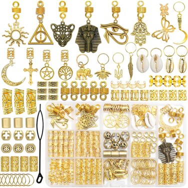 187PCS Hair Jewelry for Braids Butterfly Braid Clips Gold Loc Jewelry Metal Dreadlock Beads Hair Cuffs Rings Braid Accessories Gold Hair Decoration for Women and Men