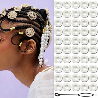 50PCS Hair Beads for Braids Pearl White Dreadlock Bead Loc Hair Jewelry Women Braids Decoration Hair Accessories for Girls
