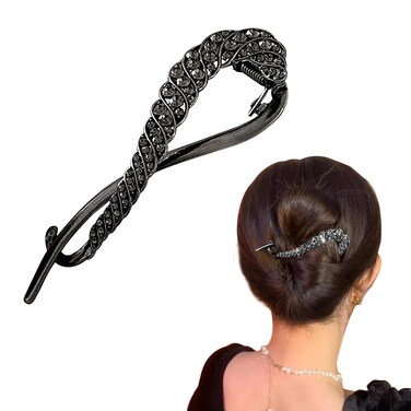 AEGYPIUS Hair Clip, Metal Rhinestone One Word Hair Clip, French Barrettes Jaw Clip, Hairpin - Durable for Everyday Use - Versatile Accessory for Women and Girls (Black)